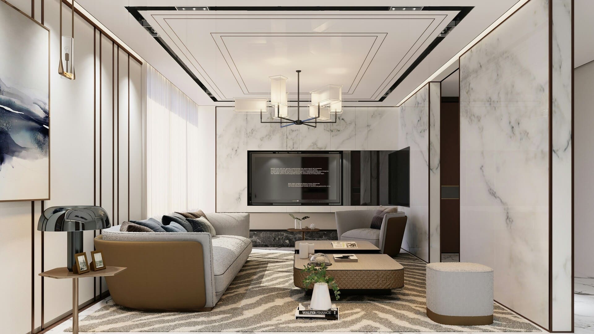 salon nowoczesny klasyczny sofa stolik lampa telewizor obraz